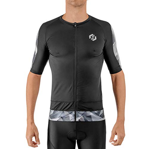 SLS3 Triathlon Top Herren | Aero Jersey Kurzarm | Aerodynamisches Triathlon Shirt mit Ärmeln | Radtrikot (Black/Gray Geo, L) von SLS3