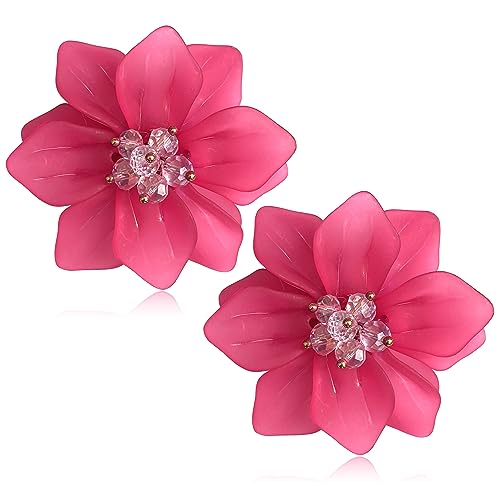 SLSF Einzigartige, handgefertigte böhmische große, matte Harz-Blumen-Ohrstecker, zierliche, elegante Acryl-Blumen-Blütenblatt-Hängeohrringe für Frauen, Statement-Schmuck, Geschenke, Harz von SLSF