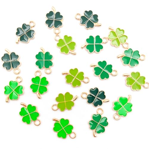 SLTAXAR 96 Stücke Vierblättrige Kleeblatt Anhänger Vierblättrige Kleeblatt Charms Schlüsselanhänger Autoschlüsselanhänger Vierblättrige Kleeblatt Glücksbringer Glück Anhänger Metall Grün DIY Schmuck von SLTAXAR