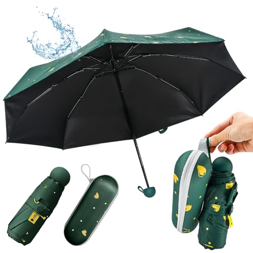 SLTAXAR Kompakter Regenschirm Sturmfest mit 8 Rippen Taschenschirm Dunkelgrün Herzform Mini Umbrella Pocket Taschenschirme Faltender UV-Regenschirm Minischirm Leicht Mini Schirm Damen für Handtasche von SLTAXAR