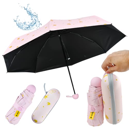 SLTAXAR Kompakter Regenschirm Sturmfest mit 8 Rippen Taschenschirm Rosa Herzform Mini Umbrella Pocket Taschenschirme Faltender UV-Regenschirm Minischirm Leicht Mini Schirm Damen für Handtasche von SLTAXAR