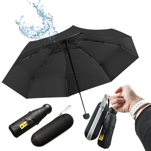 SLTAXAR Kompakter Regenschirm Sturmfest mit 8 Rippen Taschenschirm Schwarz Mini Umbrella Pocket Taschenschirme Faltender UV-Regenschirm Minischirm Leicht Mini Schirm Damen Perfekt für Jede Handtasche SLTAXAR Kompakter Regenschirm Sturmfest mit 8 Rippen Taschenschirm Schwarz Mini Umbrella Pocket Taschenschirme Faltender UV-Regenschirm Minischirm Leicht Mini Schirm Damen Perfekt für Jede Handtasche von SLTAXAR