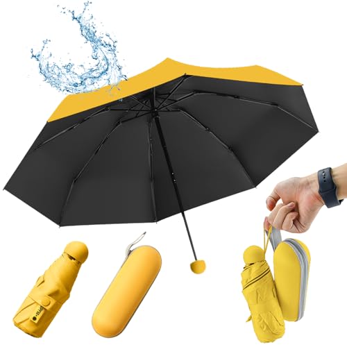 SLTAXAR Kompakter Regenschirm Sturmfest mit 8 Rippen Taschenschirm Zitronengelbe Mini Umbrella Pocket Taschenschirme Faltender UV-Regenschirm Minischirm Leicht Mini Schirm Damen Perfekt für Handtasche von SLTAXAR