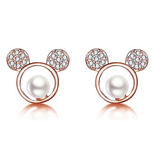FarryDream 925 Sterling Silber CZ Süße Ohrringe Tiere für Damen - Mäuse Ohrstecker (C-Roségold) von SLUYNZ