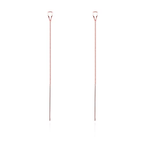 SLUYNZ 925 Sterlingsilber Kette Einfädler Ohrringe baumeln für Frauen Damen Lange Ohrhänger Linie Ohrringe Quaste (C-Rose Gold) von SLUYNZ