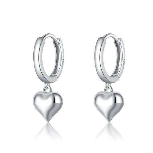 SLUYNZ 925 Sterling Silber 8MM Fette Herz Creolen Ohrringe für Frauen Mädchen Süße Liebe Creolen Ohrringe Huggie (A-Silver) von SLUYNZ