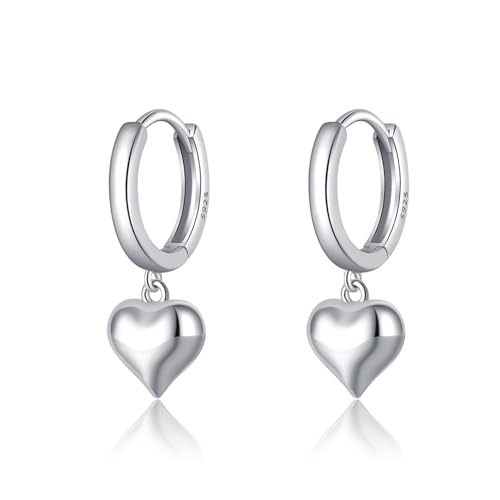 SLUYNZ 925 Sterling Silber 8MM Fette Herz Creolen Ohrringe für Frauen Damen Süße Liebe Creolen Ohrringe Huggie (A-Silver) von SLUYNZ