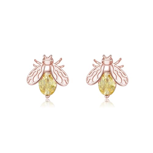 SLUYNZ 925 Sterling Silber Bienen Ohrringe Ohrstecker für DamenTeenager Kristall Biene Ohrstecker (C-Rosegold) von SLUYNZ