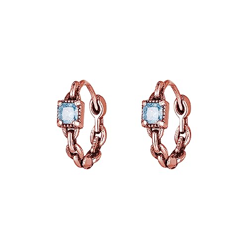 SLUYNZ 925 Sterling Silber Blau CZ Creolen für Frauen Damen - Link Retro Huggie Ohrringe (Roségold) von SLUYNZ