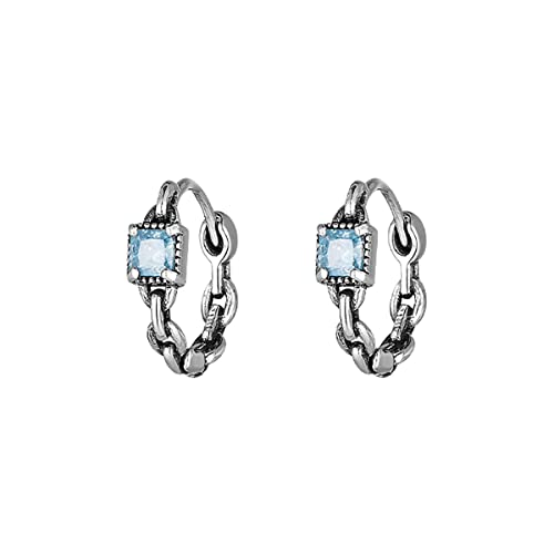 SLUYNZ 925 Sterling Silber Blau CZ Creolen für Frauen Damen Link Creolen Retro Huggie Creolen (Silber) von SLUYNZ