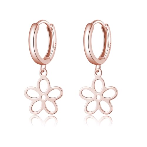 SLUYNZ 925 Sterling Silber Blume Creolen Ohrringe für Damen Hohle Blume Creolen Ohrringe Huggie hängende ohrringe Ohrhänger (C-Roségold) von SLUYNZ