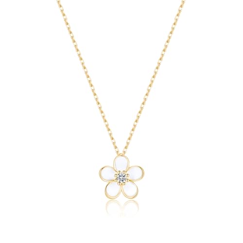 SLUYNZ 925 Sterling Silber Blume Halskette Ketten für Damen Mädchen weiße Blume Anhänger Halskette Ketten (B-Gold) von SLUYNZ
