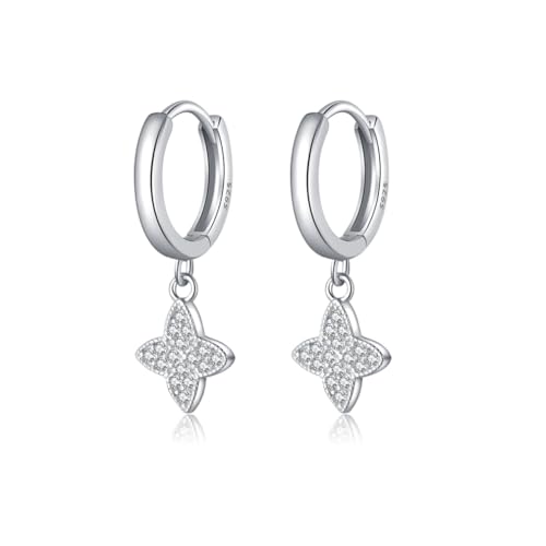 SLUYNZ 925 Sterling Silber CZ Blatt Klee Creolen für Frauen Teens - Lucky Clover Huggie Tropfen Ohrringe (A-Silber) von SLUYNZ