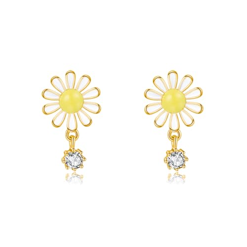 SLUYNZ 925 Sterling Silber CZ Blume Ohrstecker Ohrringe für Damen Mädchen Gänseblümchen Blume Ohrstecker (B-Gold) von SLUYNZ