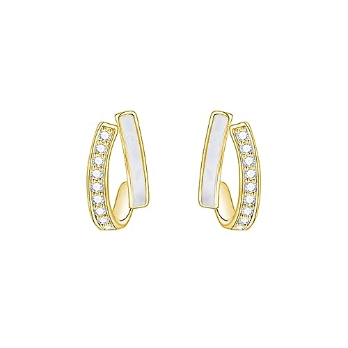 SLUYNZ 925 Sterling Silber CZ Creolen Ohrringe für Damen Offene Creolen Huggie Ohrstecker (B-Gold) von SLUYNZ