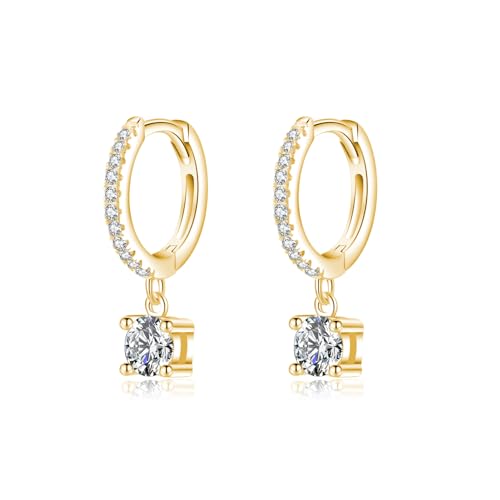 SLUYNZ 925 Sterling Silber CZ Creolen Ohrringe für Frauen Damen Kleine CZ Creolen Ohrringe Huggie Ohrhänger (B-Gold) von SLUYNZ