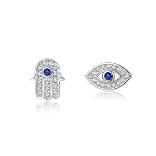 SLUYNZ 925 Sterling Silber CZ Evil Eye Ohrringe Ohrstecker für Damen Mädchen Teenager Hamsa Hand Ohrringe Ohrstecker (A-Silber) von SLUYNZ