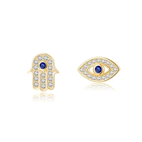 SLUYNZ 925 Sterling Silber CZ Evil Eye Ohrringe Ohrstecker für Damen Mädchen Teenager Hamsa Hand Ohrringe Ohrstecker (B-Gold) von SLUYNZ