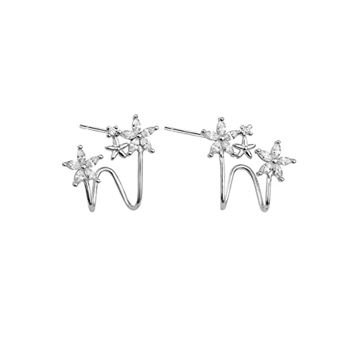 SLUYNZ 925 Sterling Silber CZ Gänseblümchen Manschette Ohrringe Piercings für Frauen Teenager Mädchen Blumen Ohrringe Wrap (A-Silber) von SLUYNZ