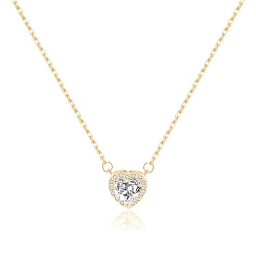SLUYNZ 925 Sterling Silber CZ Herz Kette Halskette für Damen Mädchen Liebe Anhänger Halskette für ihren Geburtstag Jubiläum (B-Gold) von SLUYNZ