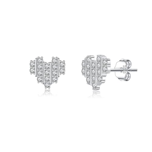 SLUYNZ 925 Sterling Silber CZ Herz Ohrringe Ohrstecker für Damen Mädchen süße Liebe Ohrstecker (A-Silber) von SLUYNZ