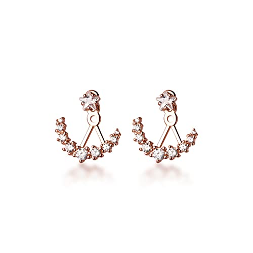 SLUYNZ 925 Sterling Silber CZ Jacke Ohrringe für Frauen Damen Stern Jacke Ohrringe Huggie Nieten (B-Roségold) von SLUYNZ