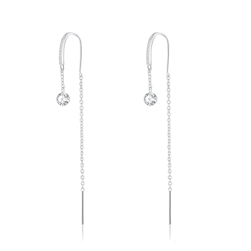 SLUYNZ 925 Sterling Silber CZ Kette Ohrringe für Damen Mädchen Einfädler Hängend Ohrringe Lang Ohrhänger (A-Silber) von SLUYNZ