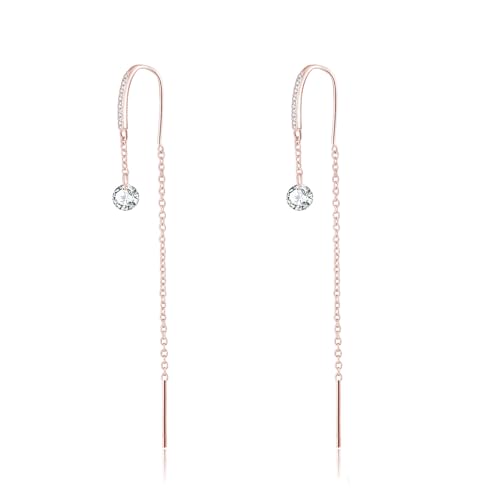 SLUYNZ 925 Sterling Silber CZ Kette Ohrringe für Damen Mädchen Einfädler Hängend Ohrringe Lang Ohrhänger (C-Rose Gold) von SLUYNZ