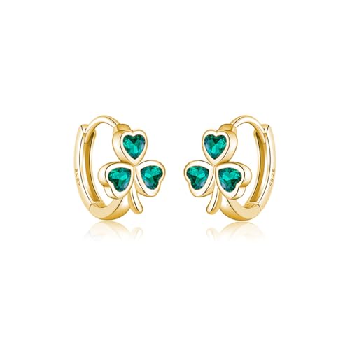 SLUYNZ 925 Sterling Silber CZ Liebe Klee Creolen Ohrringe für Damen Mädchen Grün Irisches Kleeblatt Huggie Ohrringe für St. Patricks Day (B-Gold) von SLUYNZ