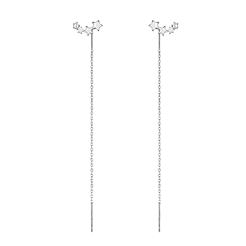 SLUYNZ 925 Sterling Silber CZ Ohrringe Kette für Damen Mädchen Stern Quaste Ohrringe Einfädler Lange Ohrringe (Silber) von SLUYNZ