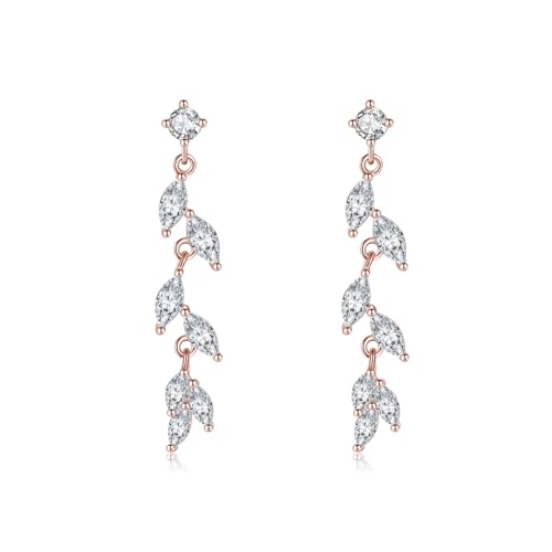 SLUYNZ 925 Sterling Silber CZ Olivenblatt Hängend Ohrringe für Damen Mädchen Ohrhänger Hochzeit Ohrringe Braut (C-Rose Gold) von SLUYNZ