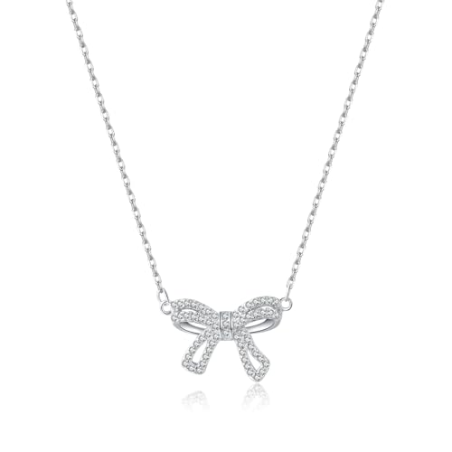 SLUYNZ 925 Sterling Silber CZ Schleife Kette Halskette für Damen Mädchen Bowknot Anhänger Halskette (A-Silber) von SLUYNZ