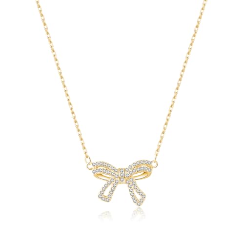 SLUYNZ 925 Sterling Silber CZ Schleife Kette Halskette für Damen Mädchen Bowknot Anhänger Halskette (B-Gold) von SLUYNZ