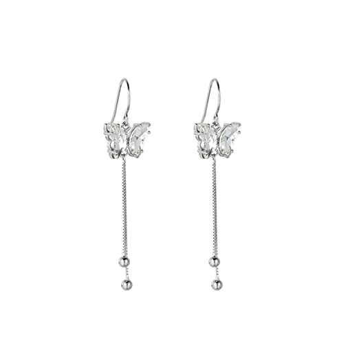 SLUYNZ 925 Sterling Silber CZ Schmetterling Baumeln Ohrringe Kette für Frauen Teenager Mädchen Kristall Schmetterling Tropfen Dangling Ohrringe Quaste Kette (A-Silber) von SLUYNZ