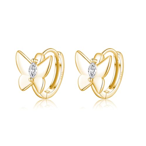 SLUYNZ 925 Sterling Silber CZ Schmetterling Creolen für Frauen - Huggie Ohrringe (B-Gold) von SLUYNZ