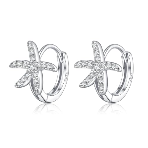 SLUYNZ 925 Sterling Silber CZ Seestern Creolen Ohrringe für Damen Strand Creolen Ohrringe Huggie (A-Silber) von SLUYNZ