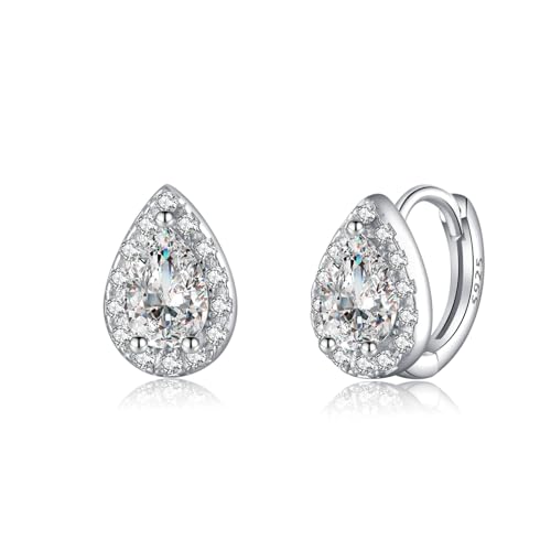 SLUYNZ 925 Sterling Silber CZ Teardrop Creolen Ohrringe für Damen Wassertropfen Creolen Ohrringe Huggie (A-Silver) von SLUYNZ