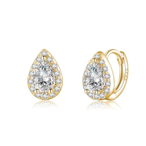 SLUYNZ 925 Sterling Silber CZ Teardrop Creolen Ohrringe für Damen Wassertropfen Creolen Ohrringe Huggie (B-Gold) von SLUYNZ