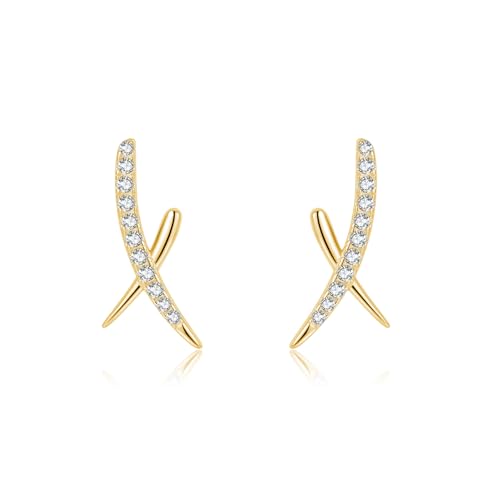 SLUYNZ 925 Sterling Silber CZ X Ohrringe Ohrstecker für Damen Mädchen Teenager X Ohrstecker (B-Gold) von SLUYNZ