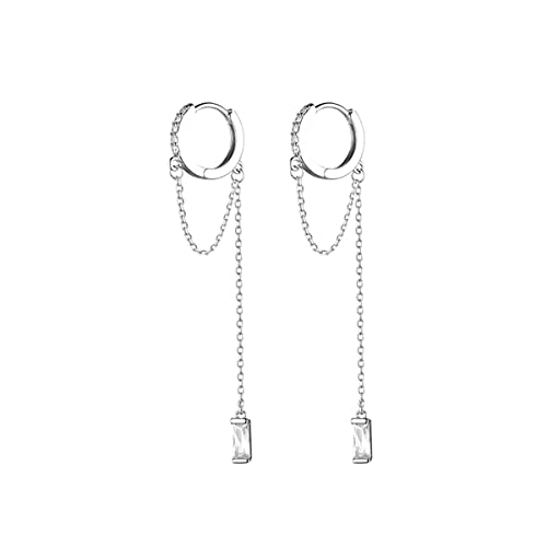 SLUYNZ 925 Sterling Silber CZ baumeln Ohrringe Kette für Frauen Teenager Mädchen Dangling Hoop Ohrringe Quasten Kette (A-Silber) von SLUYNZ