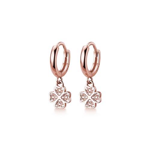 SLUYNZ 925 Sterling Silber Creolen für Damen - CZ Klee Ohrringe Baumeln Huggie Ohrhänger (B-Rose Gold) von SLUYNZ
