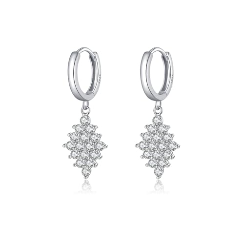 SLUYNZ 925 Sterling Silber Diamant Creolen für Damen und Teenager - CZ Baumeln Ohrringe Tropfen für Prom, Braut, Hochzeit - Strass Schmuck (A-Silber) von SLUYNZ