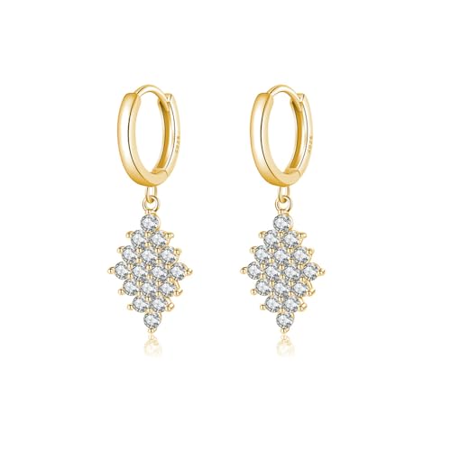SLUYNZ 925 Sterling Silber Diamant Creolen für Damen und Teenager - CZ Baumeln Ohrringe Tropfen für Prom, Braut, Hochzeit - Strass Schmuck (B-Gold) von SLUYNZ