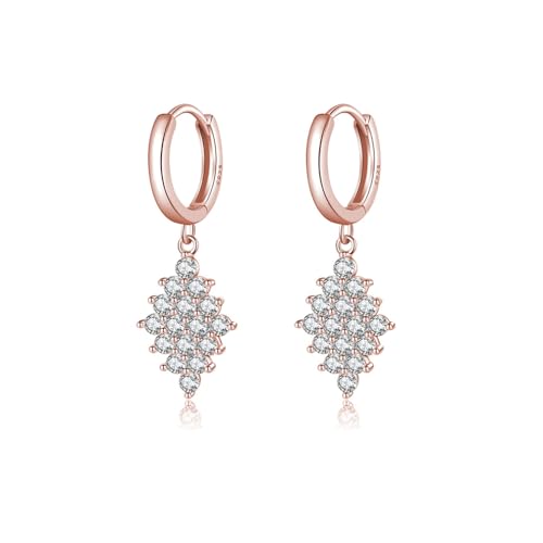 SLUYNZ 925 Sterling Silber Diamant Creolen für Damen und Teenager - CZ Baumeln Ohrringe Tropfen für Prom, Braut, Hochzeit - Strass Schmuck (C-Roségold) von SLUYNZ