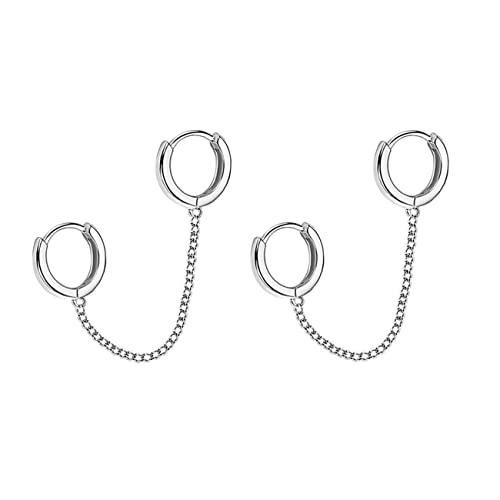 SLUYNZ 925 Sterling Silber Doppel Creolen Ohrringe Kette für Frauen Damen - Doppelt Piercing Creolen von SLUYNZ