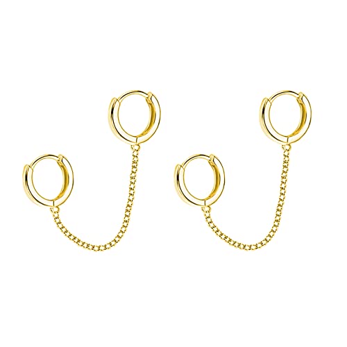SLUYNZ 925 Sterling Silber Doppel Creolen Ohrringe Kette für Frauen Mädchen Doppelt Piercing Ohrringe Creolen Ohrringe von SLUYNZ