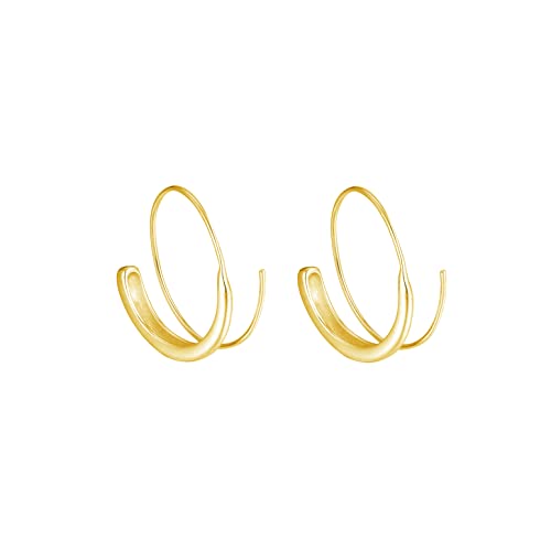 SLUYNZ 925 Sterling Silber Draht Threader Drop Spiral Hoop Ohrringe für Frauen Teenager Mädchen 2.2CM Hoop Ohrringe ziehen durch Ohrringe (B-Gold Plated) von SLUYNZ