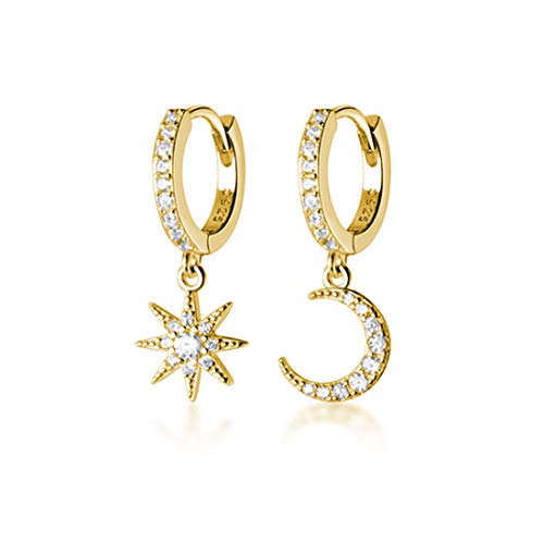 SLUYNZ 925 Sterling Silber Stern Mond Creolen für Mädchen Damen - Funkelnde CZ Tropfen Ohrringe von SLUYNZ