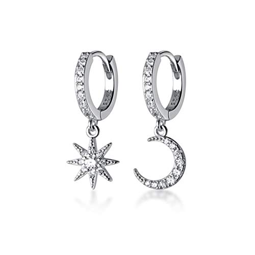 SLUYNZ 925 Sterling Silber Stern Mond Creolen Ohrringe für Frauen Mädchen Funkelnde CZ Creolen Ohrringe Tropfen Ohrringe von SLUYNZ