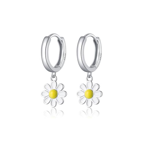 SLUYNZ 925 Sterling Silber Gänseblümchen Blume Creolen Ohrringe für Damen Mädchen Kleine Gänseblümchen Creolen Ohrringe Huggie Tropfen (A-Silver) von SLUYNZ